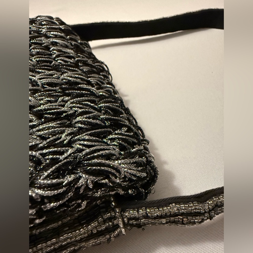 Anthropologie Maeve Fiona Crochet Beaded Bag Black & Silver - Picture 6 of 12
